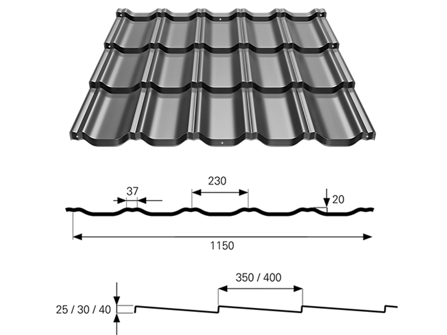 Bp2 Gamma UTK Matt színes acél cserepeslemez táblában