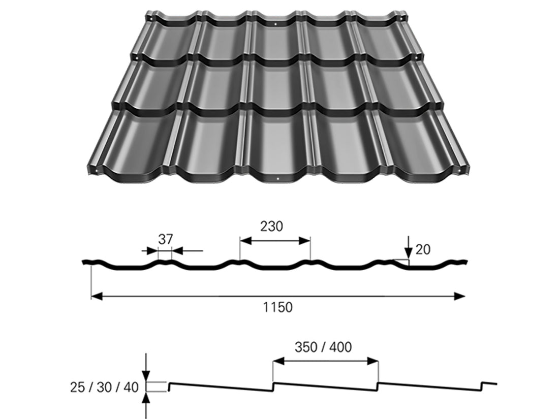 Bp2 Gamma UTK Matt színes acél cserepeslemez táblában