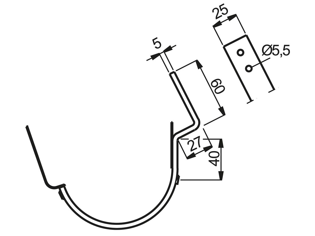 Lindab Színes acél K11 Csatornatartó szegecselt rögzítőnyelvvel félkörszelvényű függő ereszcsatornához 125