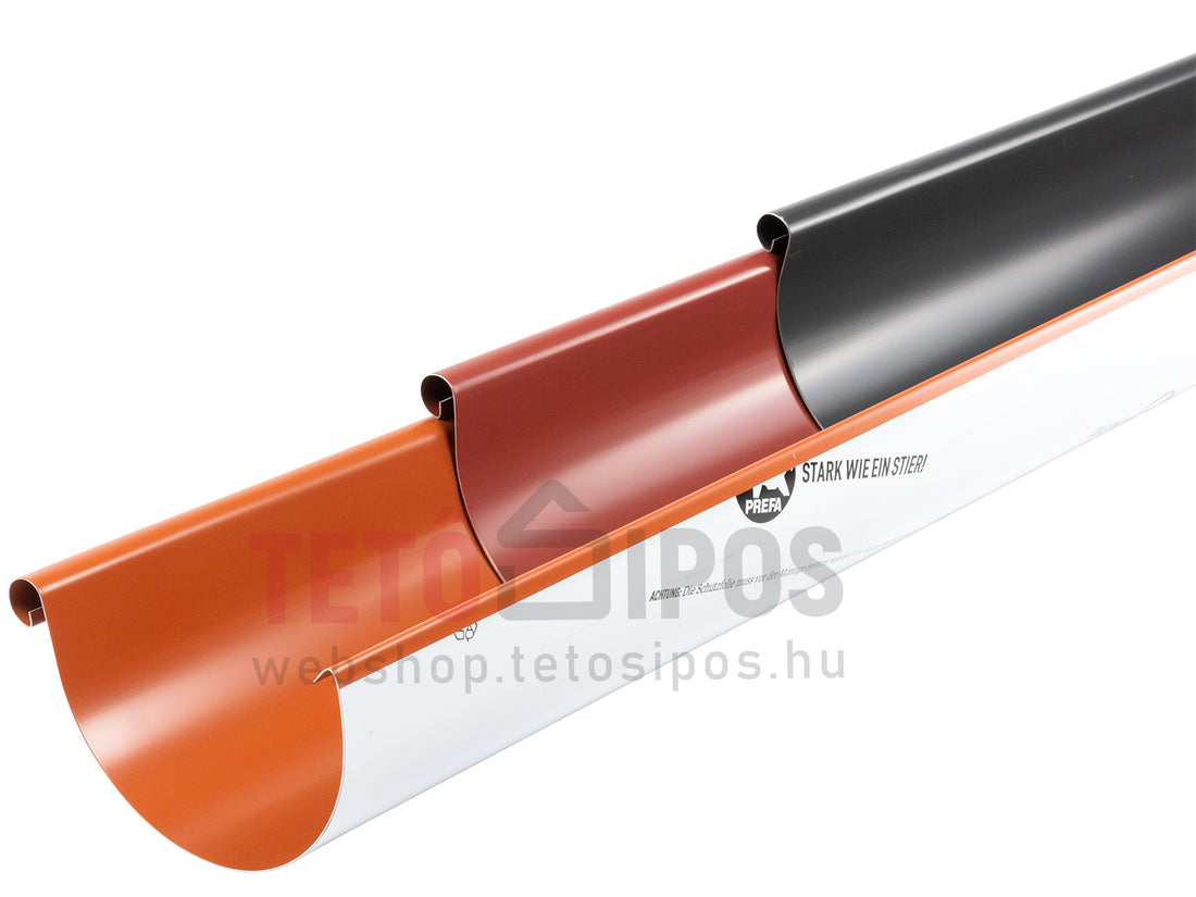 PREFA színes alumínium félkörszelvényű függő ereszcsatorna 400